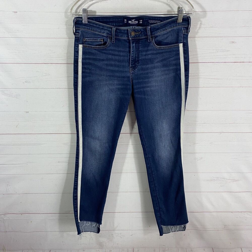 Hollister Womens Side Stripe Low Rise Crop Super Skinny Jeans Jrs 11 Blue